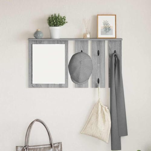 Wandmontierter Kleiderst?nder mit Regal Grau Sonoma 85x10x45cm Modernes Design f¨¹r Eingangsbereich mit Haken und Ablagefl?che bis 20kg belastbar von HOMEELIKE