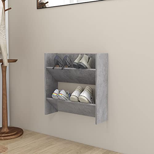 Wandmontierter Schuhschrank Betongrau 60x18x60 cm aus Holzwerkstoff f¨¹r 2 Paar Schuhe von HOMEELIKE