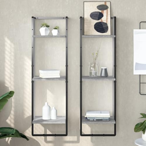 Wandregal 3 Facher Grau Sonoma 30x25x100 cm Holzwerkstoff Stauraum Deko von HOMEELIKE