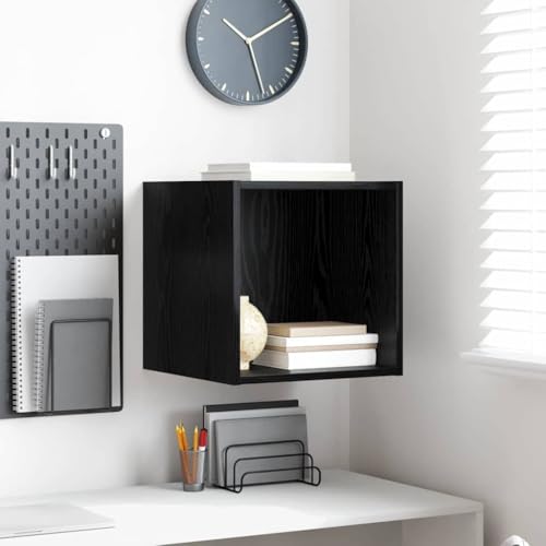 Wandregal Schwarz Eiche 37 x 37 x 37 cm Holzoptik Wandmontiert Stauraum von HOMEELIKE