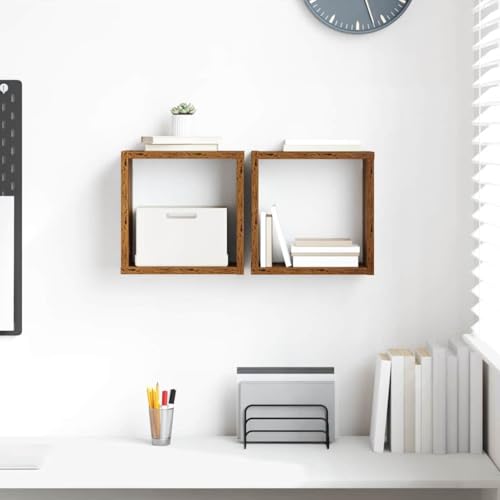 Wandregale 2er Set Altholzoptik 26 x 15 x 26 cm Holzwerkstoff von HOMEELIKE