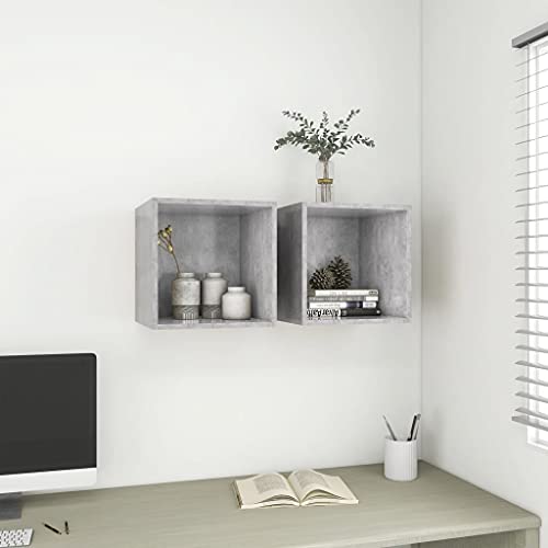 Wandschrank Set 2 Stuck Betongrau 37x37x37 cm aus Holzwerkstoff Robust Dekorativ Wandregal von HOMEELIKE