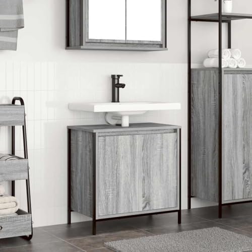 Waschbeckenunterschrank 60 cm Grau Holzoptik Vielseitige Aufbewahrung Robuste Tischplatte Einfache Reinigung Badezimmer Schrank von HOMEELIKE