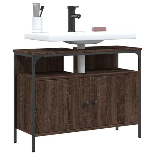 Waschbeckenunterschrank Braun Eiche 80x30x60 cm Holzwerkstoff Stauraum Badm?Bel von HOMEELIKE