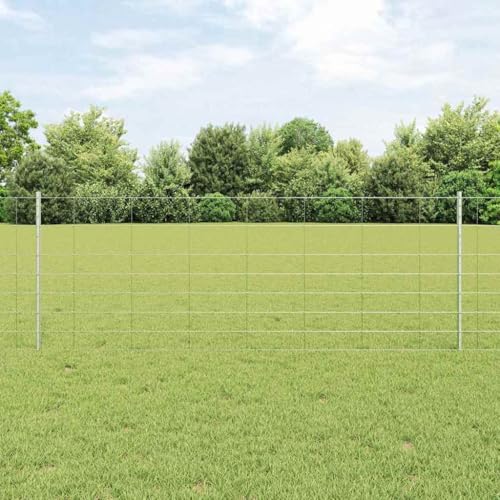 Zaunpanel Stahl Silber 25 m lang Zaun fuer Aussenbereich mit Pfosten Montagefertig von HOMEELIKE