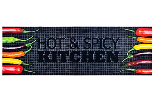 HOMEFACTO:RI Küchenläufer Küchenteppich Teppichläufer Läufer Hot & Spicy Chilli | waschbar, Größe:ca. 45 x 145 cm, Designs:Hot & Spicy Kitchen | schwarz von HOMEFACTO:RI
