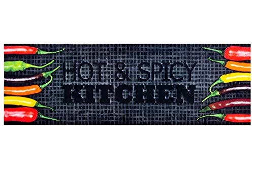 HOMEFACTO:RI Küchenläufer Küchenteppich Teppichläufer Läufer Hot & Spicy Chilli | waschbar, Größe:ca. 60 x 180 cm, Designs:Hot & Spicy Kitchen | schwarz von HOMEFACTO:RI