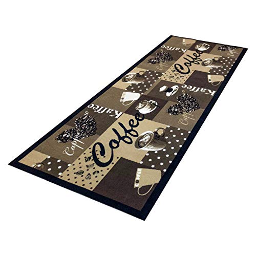 HOMEFACTO:RI Küchenläufer Küchenteppich Teppichläufer Läufer Kaffee Cafe Coffee | waschbar, Größe:ca. 45 x 145 cm, Designs:Kaffee | beige braun von HOMEFACTO:RI