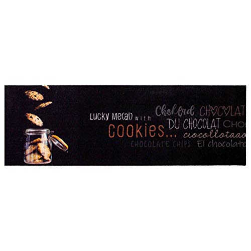 Küchenläufer Küchenteppich Teppichläufer Cookies | schwarz waschbar, Größe:ca. 45 x 145 cm von HOMEFACTO:RI