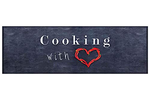 Küchenläufer Küchenteppich Teppichläufer Cooking with Love | waschbar, Größe:ca. 45 x 145 cm von HOMEFACTO:RI
