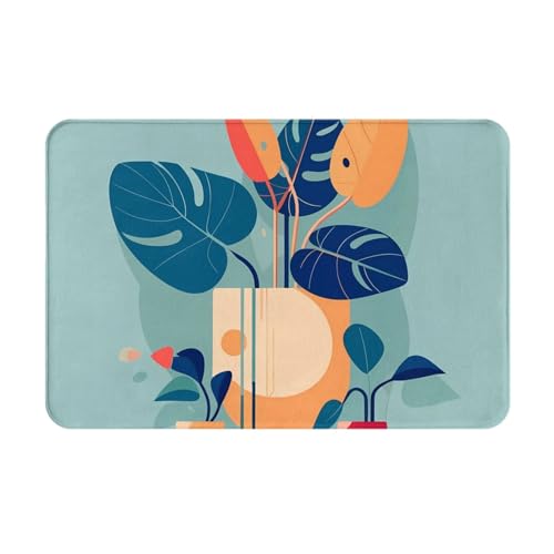 HOMEFC Fußmatte aus Bambus, für Innen- und Außenbereich, 40,6 x 61 cm, rutschfest, leicht zu reinigen, Blau / Orange von HOMEFC