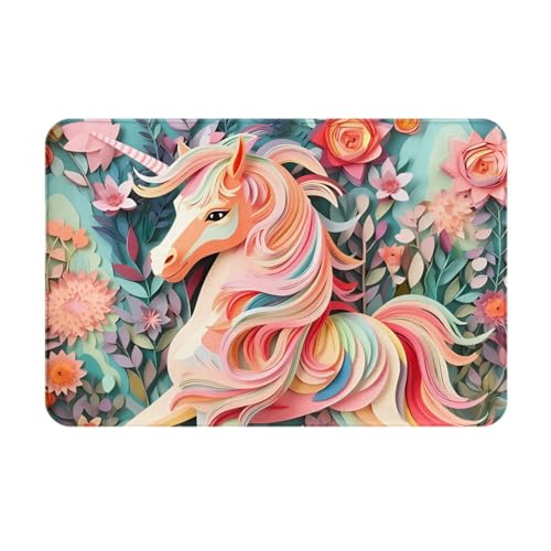 HOMEFC Fußmatte mit Einhornmotiv, für Innen- und Außenbereich, 40,6 x 61 cm, rutschfest, leicht zu reinigen, Rosa von HOMEFC
