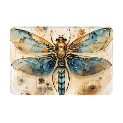HOMEFC Fußmatte mit goldener zarter Libelle auf gelbem Hintergrund, für Innen- und Außenbereich, 40,6 x 61 cm, rutschfeste Outdoor-Fußmatten, leicht zu reinigen von HOMEFC