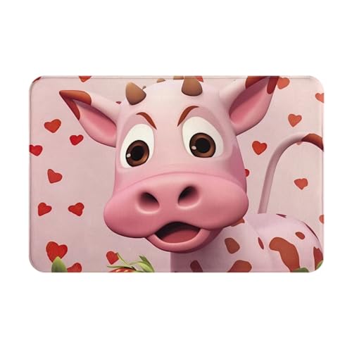 HOMEFC Fußmatte mit rosa Kuh mit Erdbeeren, für Innen- und Außenbereich, 40,6 x 61 cm, rutschfeste Outdoor-Fußmatten, leicht zu reinigen von HOMEFC