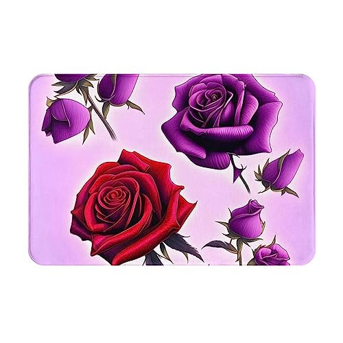 HOMEFC Fußmatte mit roten und violetten Rosen, für Innen- und Außenbereich, 40,6 x 61 cm, rutschfeste Outdoor-Fußmatten, leicht zu reinigen von HOMEFC