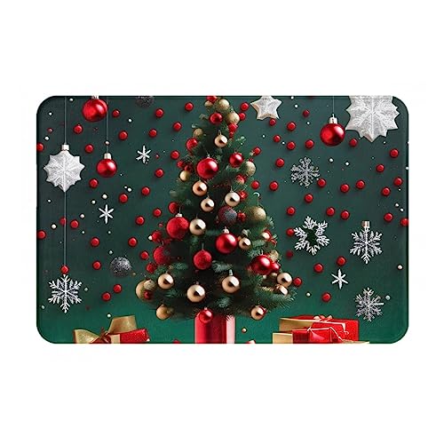 HOMEFC Fußmatte mit runden Kugeln, Weihnachtsbaum, für Innen- und Außenbereich, 40,6 x 61 cm, rutschfeste Outdoor-Fußmatten, leicht zu reinigen von HOMEFC