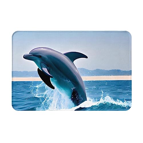 HOMEFC Jumping Up Delphins Fußmatte für drinnen und draußen, für den Innen- und Außenbereich, 40,6 x 61 cm, rutschfeste Outdoor-Fußmatten, leicht zu reinigen von HOMEFC