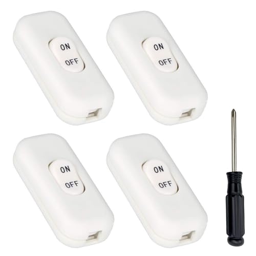 4 Stück Zwischenschalter 6A 250V Schnurschalter 2-3 Polig Kabelschalter Wippschalter Inline Schalter für Tischlampe Nachttischlampe Kleingeräten Lampen (Weiß) von HOMEJOY