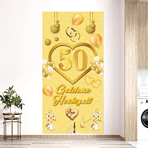 50 Goldene Hochzeit Banner Deko Jubiläum Banner 50 Hochzeitstag Dekoration Gold Hochzeit für Wand Garten Tisch Mauer Hintergrund Deko, 90 * 180cm von HOMEJOY