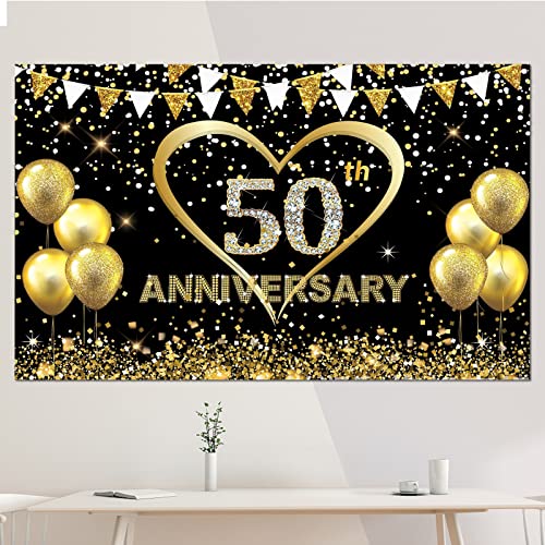 50.Goldenen Hochzeit Banner 50 Jubiläum Hochzeitstag Dekoration für Tisch Garten Mauer Innen Außen Hintergrund Deko, 180 * 115cm von HOMEJOY