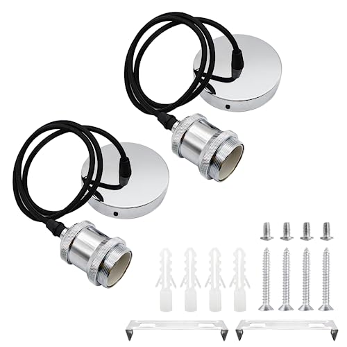 2 Stücke E27 Lampenaufhängung Metall Vintage Lampenfassung Retro Hängeleuchte Pendelleuchte mit Kabel Höhenverstellbar 100cm Textilkabel für Deckenbeleuchtung DIY Wand Deckenleuchte (Silber) 2 Stücke E27 Lampenaufhängung Metall Vintage Lampenfassung Retro Hängeleuchte Pendelleuchte mit Kabel Höhenverstellbar 100cm Textilkabel für Deckenbeleuchtung DIY Wand Deckenleuchte (Silber) von HOMEJOY
