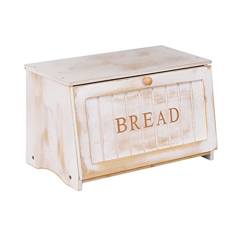 HOMEKOKO Vintage Große Holz-Brotbox für Küchentheke, Retro-Design, einlagig, Bambus, große Kapazität, Lebensmittelaufbewahrungsbehälter (weiß) von HOMEKOKO