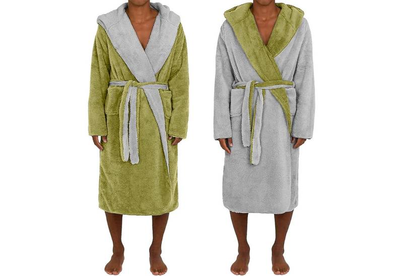 HOMELEVEL Badematte Wende Herren Bademantel Saunamantel Bademantel Größe XL Hellgrau/Grün, Höhe 1250,00 mm, Polyester, Sherpa Fleece Kuschelbademantel mit Lammfell Optik reversible Bathrobe HOMELEVEL Badematte Wende Herren Bademantel Saunamantel Bademantel Größe XL Hellgrau/Grün, Höhe 1250,00 mm, Polyester, Sherpa Fleece Kuschelbademantel mit Lammfell Optik reversible Bathrobe von HOMELEVEL