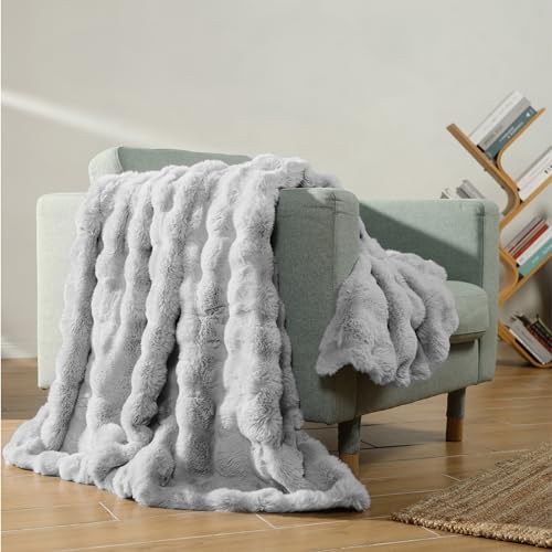HOMELEVEL Kunstfelldecke 127 x 152 cm - weiche Kunstfell Decke Felloptik - synthetische Pelzdecke 750 g/m² - Faux Fur Cozy Blanket von HOMELEVEL