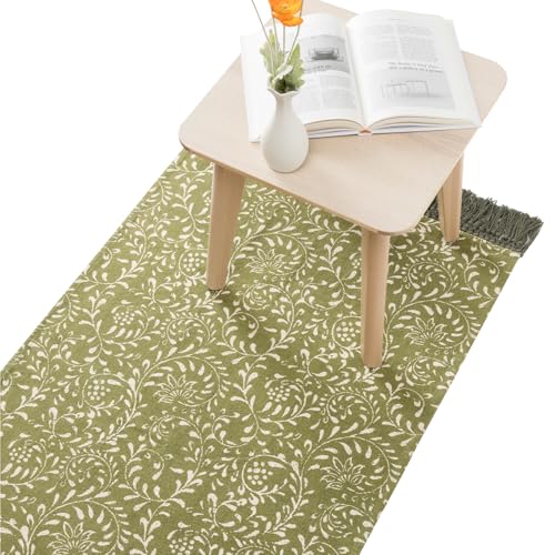HOMELEVEL Teppich Läufer für Schlafzimmer - 80 x 150 cm - Teppich waschbar für Wohnzimmer - Waschbarer Läufer - Teppich Bedroom Carpet - Blumenprint Grün von HOMELEVEL