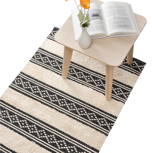 HOMELEVEL Teppich Läufer für Schlafzimmer - 80 x 150 cm - Teppich waschbar für Wohnzimmer - Waschbarer Läufer - Teppich Bedroom Carpet - Schwarz Weiß von HOMELEVEL