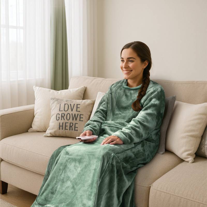 Wohndecke Kuschel Decke zum Anziehen - Deckenpullover - Deckenpulli in Grün, HOMELEVEL, Decke mit Ärmeln - Kuscheldecke mit Ärmeln - Tragbare Ärmeldecke Wohndecke Kuschel Decke zum Anziehen - Deckenpullover - Deckenpulli in Grün, HOMELEVEL, Decke mit Ärmeln - Kuscheldecke mit Ärmeln - Tragbare Ärmeldecke von HOMELEVEL