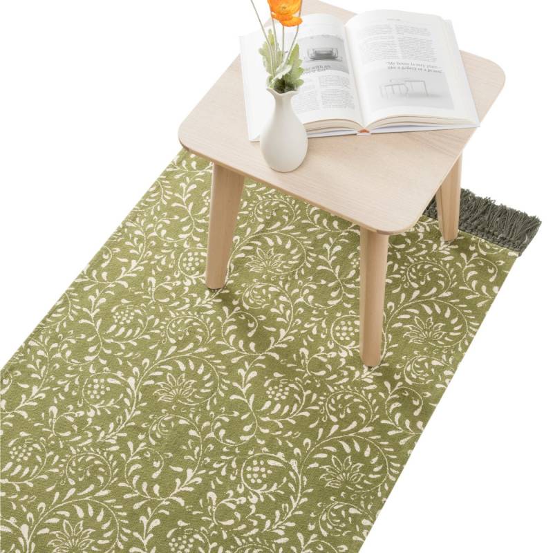 Wolldecke Teppich Läufer für Schlafzimmer 80 x 150 cm Teppich waschbar, HOMELEVEL, Waschbarer Läufer Teppich Bedroom Carpet Blumenprint Grün von HOMELEVEL