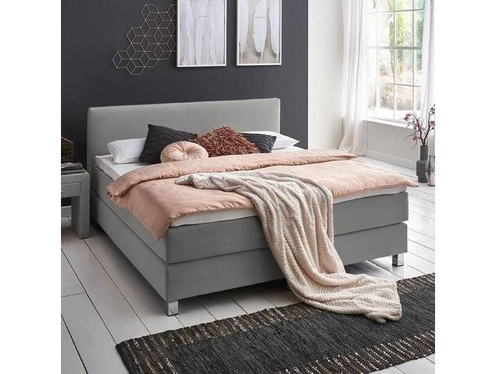 HOMELIV. Boxspringbett Ferryland Webstoff 180x200cm Box ohne Federung Härtegrad: H2 Hellgrau klassischer Stil von HOMELIV