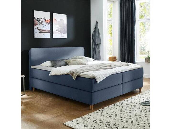 HOMELIV. Boxspringbett Kannur Webstoff 140x200cm Box ohne Federung Härtegrad: H2 Blau skandinavisch von HOMELIV