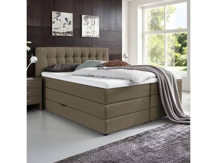 HOMELIV. Boxspringbett Luciano Webstoff mit Bettkasten 180x200cm Bonellfederkern-Box Härtegrad: H2 Braun klassischer Stil, Mit von HOMELIV