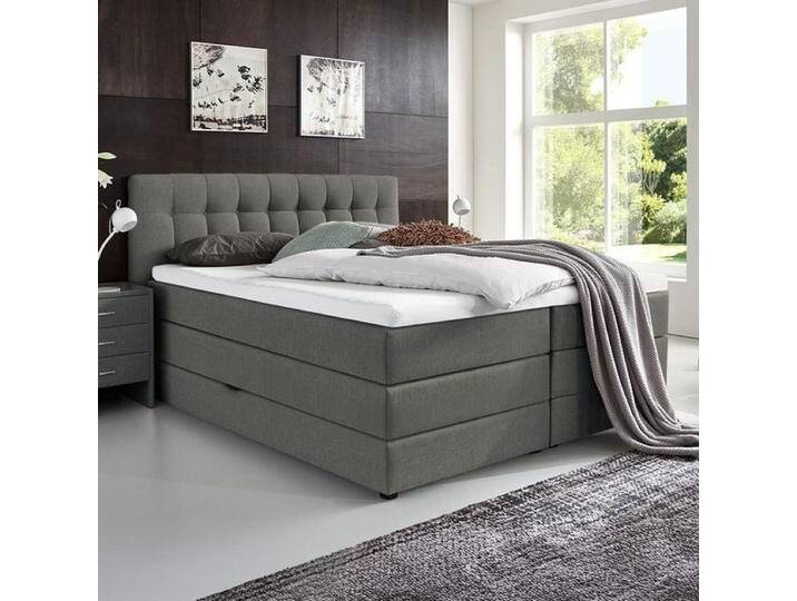 HOMELIV. Boxspringbett Luciano Webstoff mit Bettkasten 180x200cm Bonellfederkern-Box Härtegrad: H2 Dunkelgrau klassischer Stil, Mit von HOMELIV