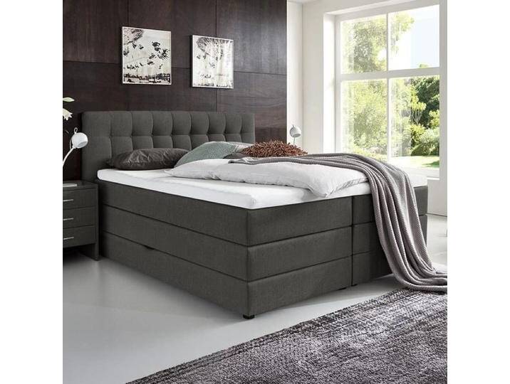 HOMELIV. Boxspringbett Luciano Webstoff mit Bettkasten 180x200cm Bonellfederkern-Box Härtegrad: H3 Dunkelgrau klassischer Stil, Mit von HOMELIV