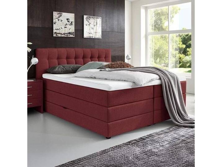 HOMELIV. Boxspringbett Luciano Webstoff mit Bettkasten 200x200cm Bonellfederkern-Box Härtegrad: H3 Rot klassischer Stil, Mit von HOMELIV
