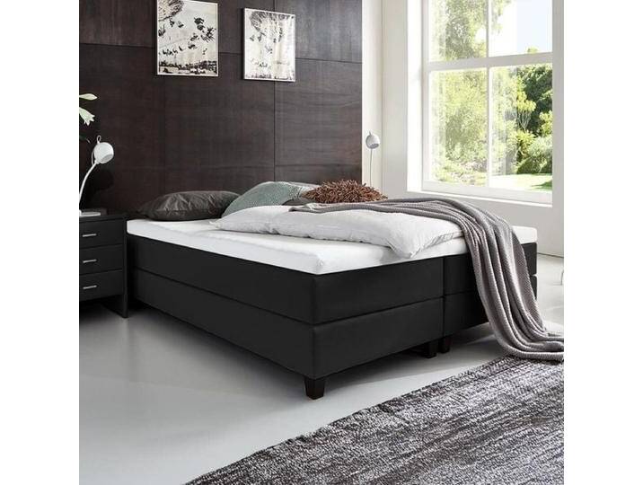HOMELIV. Boxspringbett Luciano Webstoff ohne Kopfteil 120x200cm Bonellfederkern-Box Härtegrad: H2 Schwarz klassischer Stil von HOMELIV