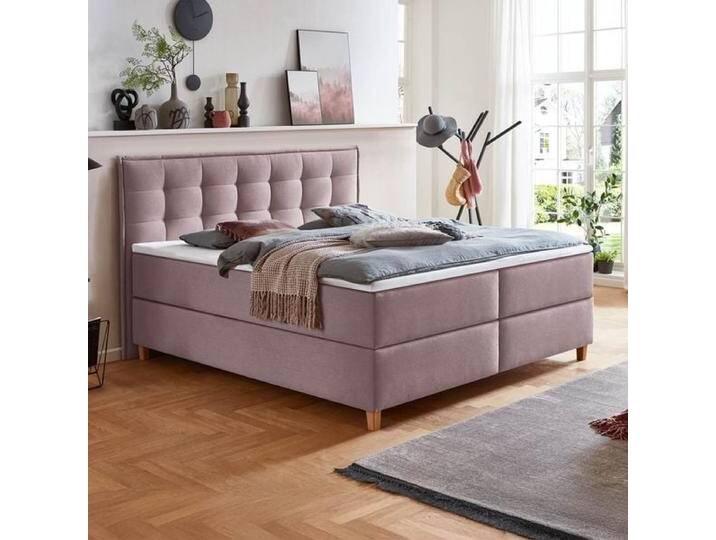 HOMELIV. Boxspringbett Lusaka Webstoff 140x200cm Bonellfederkern-Box Härtegrad: H3 Lila skandinavisch von HOMELIV