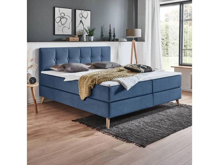 HOMELIV. Boxspringbett Maliana Webstoff 120x200cm Bonellfederkern-Box Härtegrad: H3 Blau skandinavisch von HOMELIV
