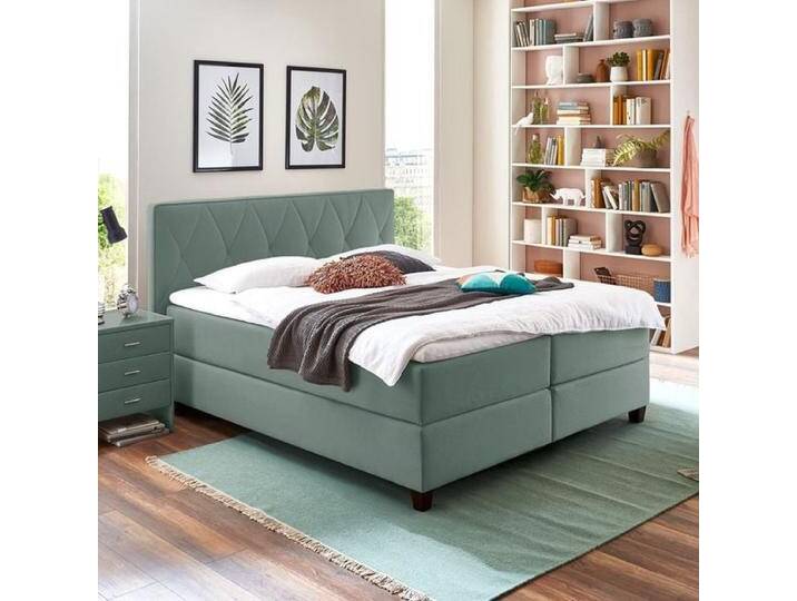 HOMELIV. Boxspringbett Midway Webstoff 100x200cm Box ohne Federung Härtegrad: H2 Blau klassischer Stil von HOMELIV