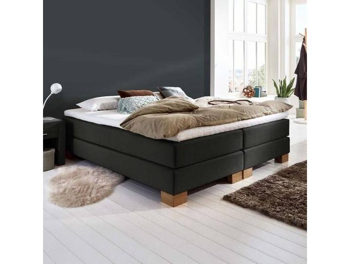 HOMELIV. Boxspringbett Peachland Webstoff ohne Kopfteil 180x200cm Bonellfederkern-Box Härtegrad: H4 Schwarz klassischer Stil von HOMELIV