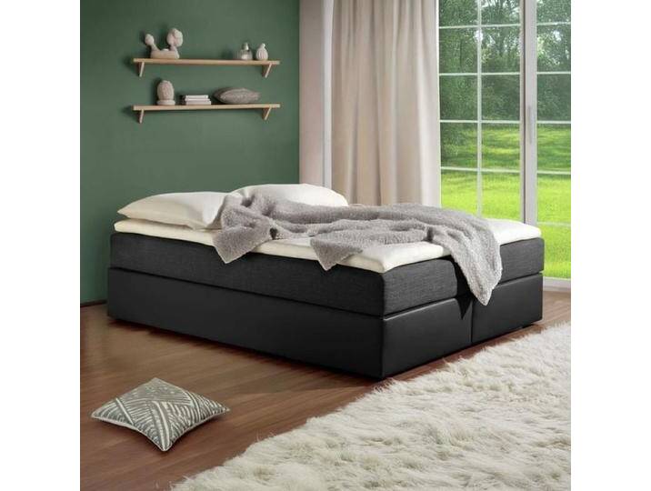 HOMELIV. Boxspringbett Sydney Kunstleder/Webstoff ohne Kopfteil 160x200cm Bonellfederkern-Box Härtegrad: H3 Schwarz klassischer Stil von HOMELIV