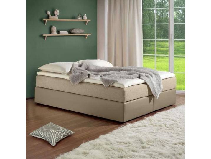 HOMELIV. Boxspringbett Sydney Kunstleder/Webstoff ohne Kopfteil 200x200cm Bonellfederkern-Box Härtegrad: H3 Taupe klassischer Stil von HOMELIV