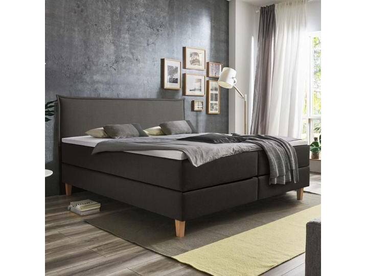 HOMELIV. Boxspringbett Zibo Webstoff 140x200cm Box ohne Federung Härtegrad: H3 Dunkelgrau skandinavisch von HOMELIV