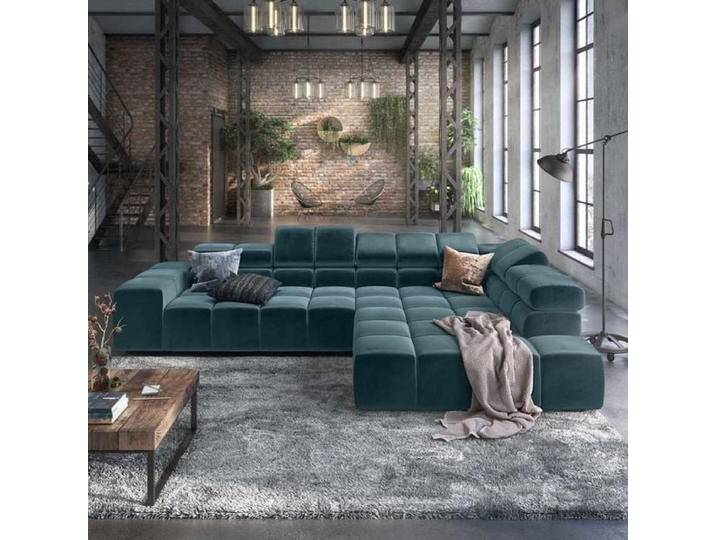 HOMELIV. Charlotta Ecksofa 319x215x82cm Velvet Blue Grey Blau von HOMELIV