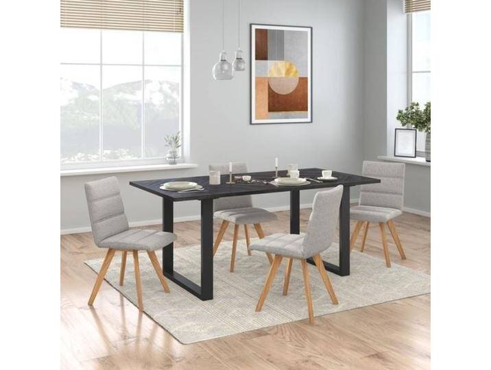 HOMELIV. Grapes Essgruppe 5-tlg. Tisch 180x90cm Dunkelgrau Hellgrau von HOMELIV