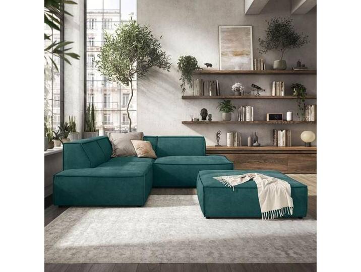 HOMELIV. Lennox Ecksofa mit Hocker Matrix Blau von HOMELIV