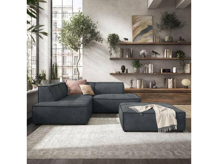 HOMELIV. Lennox Ecksofa mit Hocker Matrix Dunkelgrau von HOMELIV